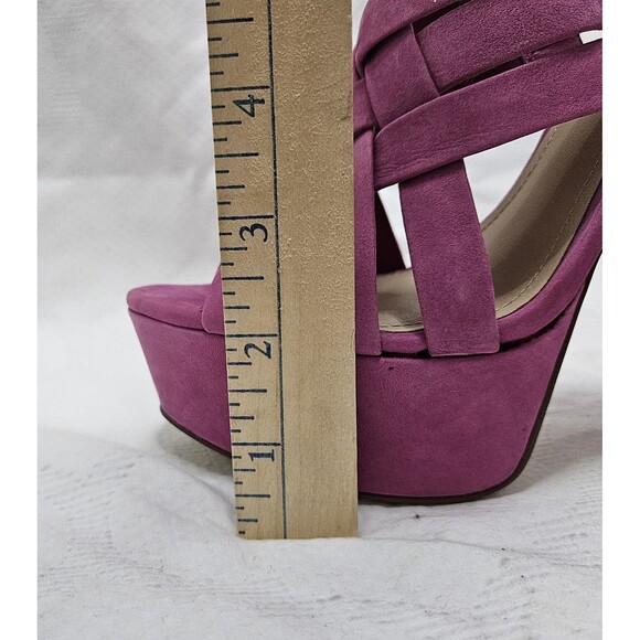 Aldo Platforms Barbie Pink Leather Suede Peep Toe Chunky Heel Buckle 6.5 EUR 37 - Picture 7 of 8